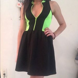 Black and Neon Green Sexy Zipper Mini S/XS